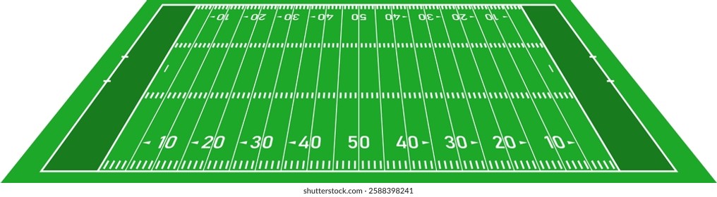 American Football Field Strategy Diagram - Top View Vector Clipart Illustration. Green American Football Field Layout with Strategy Markings - Vector Top View.