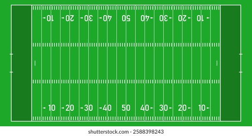 American Football Field Strategy Diagram - Top View Vector Clipart Illustration. Green American Football Field Layout with Strategy Markings - Vector Top View.