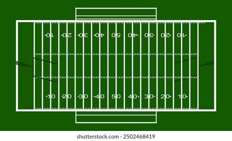 Vista superior del campo de fútbol americano, ilustración en color plano