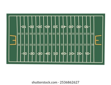 Vista superior do campo de futebol americano. Ilustração desenhada à mão isolada sobre fundo branco.