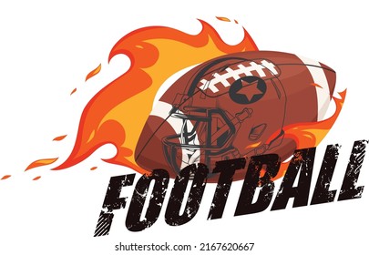 American Football flaming football image and graphic hat. on a white background