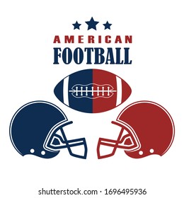 American football flat background with ball and helmet template