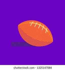 American football flat hand drawn vector bright color icon. Sport image minimal design style. Leather oval ball for footballing. Team game sportive outdoor competition equipment cartoon illustration