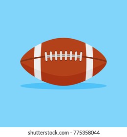 American football flat style icon on blue background. Rugby ball vector illustration.