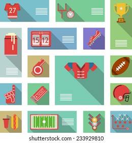 American football flat vector icons. Set of flat colored vector icons with place for your text for American football on white background.