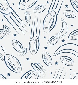 American Football Game Ball Vector Seamless Repeat Pattern In Navy Blue.