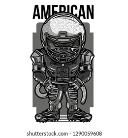 American Football Game Black and White Illustration