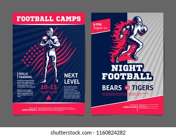 American Football-Spiel und Camp-Poster, Flyer mit Football-Spieler - Template Vektorillustration Design