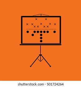 American football game plan stand icon. Orange background with black. Vector illustration.
