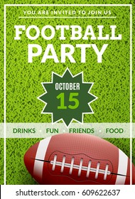 American Football Game Tailgate Field Design Flyer. Football Party Invitation Poster Backgorund. Vector Illustration.