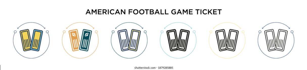 American football game ticket icon in filled, thin line, outline and stroke style. Vector illustration of two colored and black american football game ticket vector icons designs can be used for 