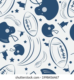 American football game vector seamless repeat pattern in navy blue.