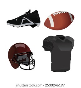American football gear shoes, helmet illustration vector based drawing