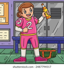 American Football Girl with Energy Drink Colored 