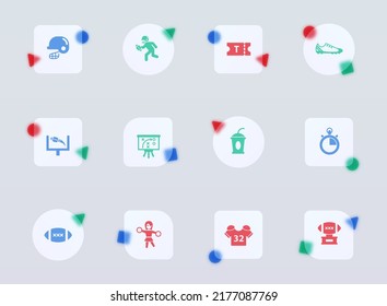 american football glass morphism trendy style icons. american football transparent glass color vector icon with color figures. for web and ui design, mobile apps and promo business advertising