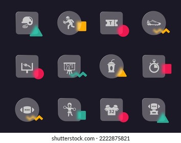 american football glass morphism trendy style icons. american football transparent glass vector icons with color memphis figures. for web and ui design, mobile apps and promo business advertising