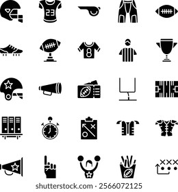 American football glyph vector icons pack