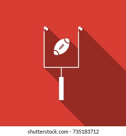 American football with goal post icon isolated with long shadow. Flat design. Vector Illustration