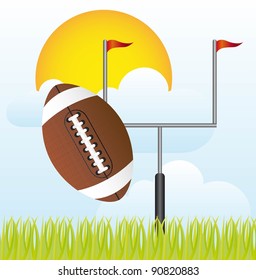 American Football With Goal Post Vector Illustration. Landscape