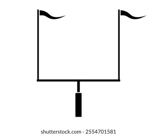 American football goal post with wind direction flags vector icon. Sports equipment, field goal post, football goal symbol. Black silhouette isolated on white background.