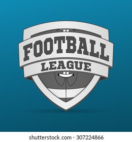 American Football graphic Label. Design of gray Sport Badge on blue Background