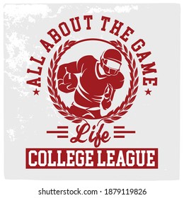 American football graphic, print design for t shirt. College vector label and print design for t shirt or apparel. Retro artwork and typography.
