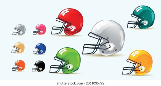 American football gridiron helmets. 3D an editable vector illustration 