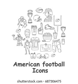 American football hand drawing, sketch doodle icons