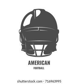 American football helmet art. Monochrome logo with rugby helmet isolated on white background. Vector t-shirt print