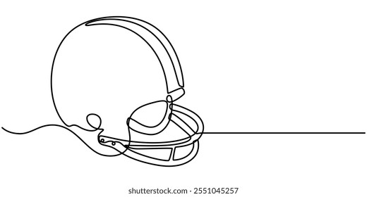 American football helmet and ball continuous line drawing element isolated on white background for decorative element. Vector illustration of gridiron in trendy outline style, Single continuous line
