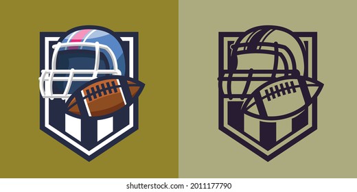 American football helmet with ball in different styles. Sport concept art.