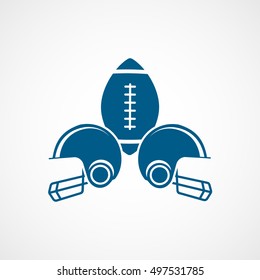 American Football Helmet And Ball Emblem Blue Flat Icon On White Background