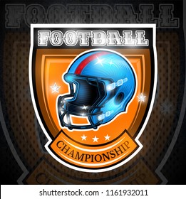 American football helmet in center of shield. Sport logo for any team or competition