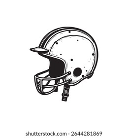 An American Football helmet drawn by hand and vectorised in black. Competitive sport from the USA involving a ball and teams to win.