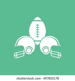 American Football Helmet Emblem Flat Icon On Green Background