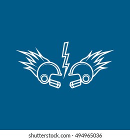American Football Helmet Emblem Line Icon On Blue Background