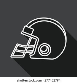 american football helmet flat icon with long shadow, line icon