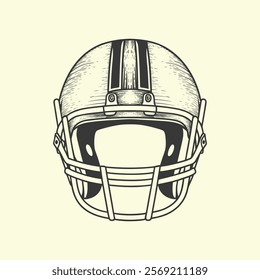 
American Football Helmet front view black and white design.