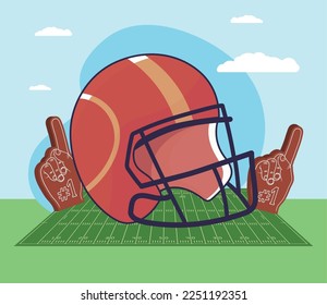 american football helmet with gloves icon