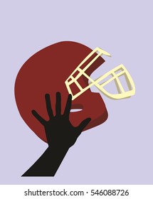 American football helmet and hand silhouette graphic design vector art
