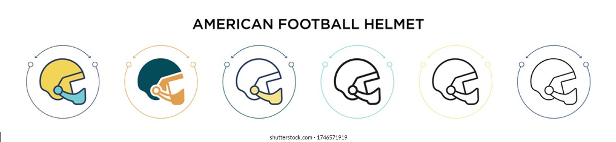 American football helmet icon in filled, thin line, outline and stroke style. Vector illustration of two colored and black american football helmet vector icons designs can be used for mobile, ui,