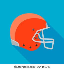 american football helmet icon with long shadow. flat style vector illustration