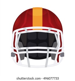 American football helmet icon. Rugby head protection helm with pad, facemask and flex shell. Sport equipment vector illustration