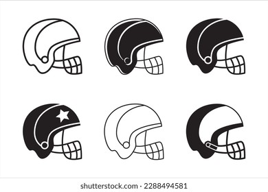 American football helmet icon set. Rugby ball icons. Vector stock illustration. Simple flat design.