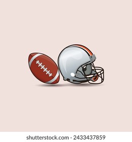 American Football And Helmet Illustrations Vector Elements With Clip Art. American Sport competition Ball Element.