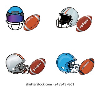 American Football And Helmet Illustrations Vector Elements With Clip Art. American Sport competition Ball Element.