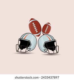 American Football And Helmet Illustrations Vector Elements With Clip Art Set. American Sport competition Ball Element.