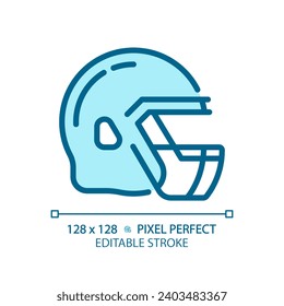 Icono azul claro del casco de fútbol americano. Elemento uniforme de gridiron de fútbol. Seguridad de la cabeza. Cabecera. Signo de color RGB. Diseño sencillo. símbolo Web. Línea de contorno. Ilustración plana. Objeto aislado