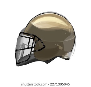 American Football Helmet from multicolored paints. Splash of watercolor, colored drawing, realistic. Vector illustration of paints