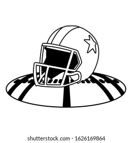 american football helmet on stadium grass vector illustration design